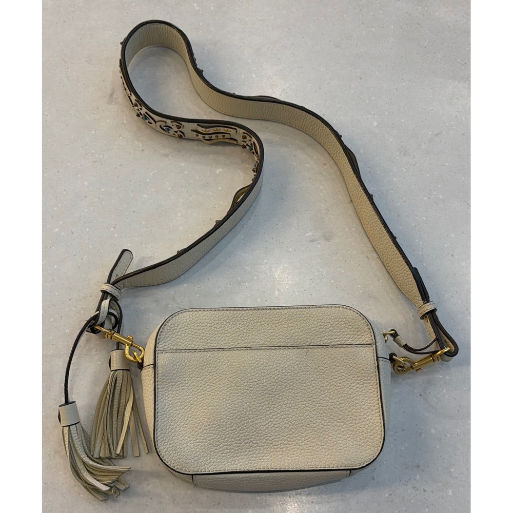 Tory Burch McGraw Mixed Materials Camera Bag White Leather Crossbody Tassels - Picture 11 of 13